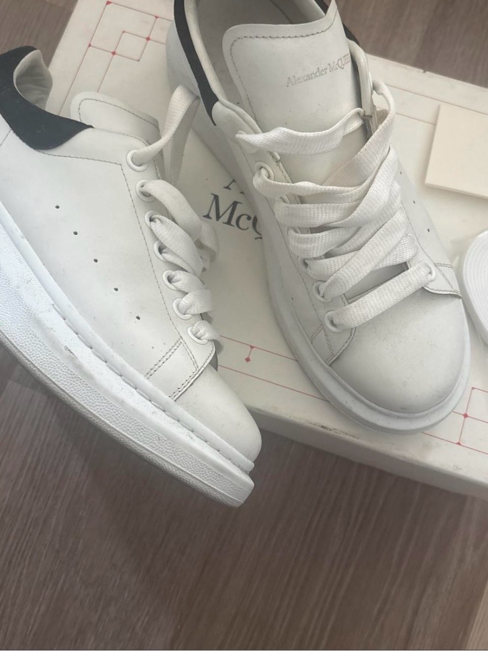 Alexander McQueen White and Black Leather Platform Sneakers